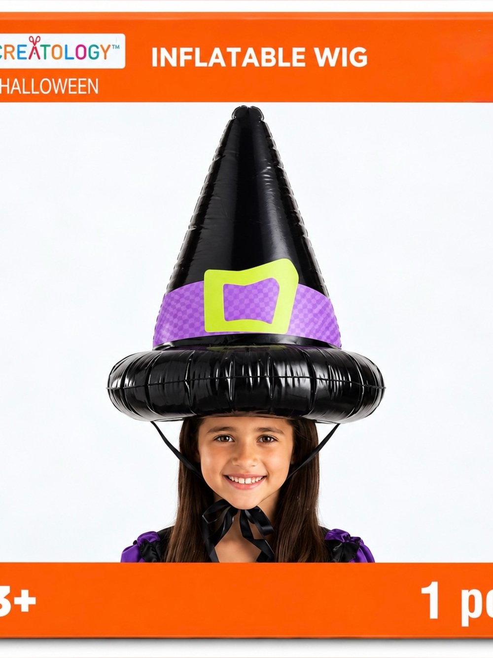 Creatology Halloween Inflatable Witch Hat Wig Kids Costume Accessory Ages 3+ New